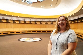 Jailene Bernal in the locker room