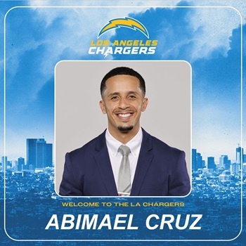 Illustration welcoming Abimael Cruz to his position with the Los Angeles Chargers