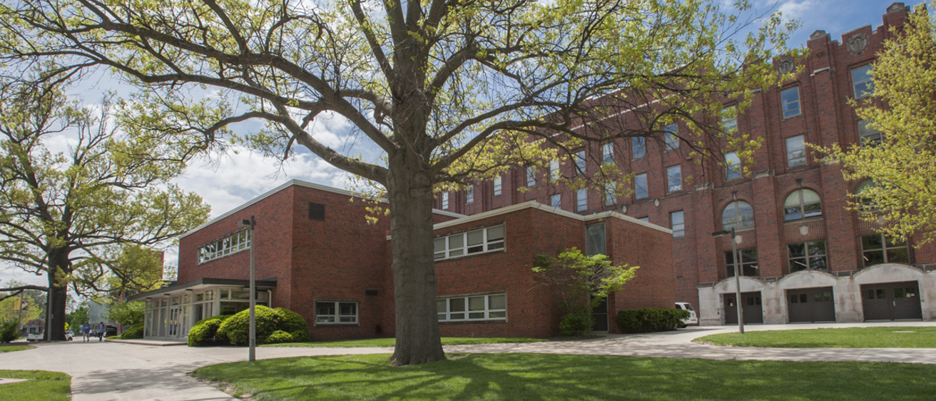 University of Iowa Field House exterior in spring
